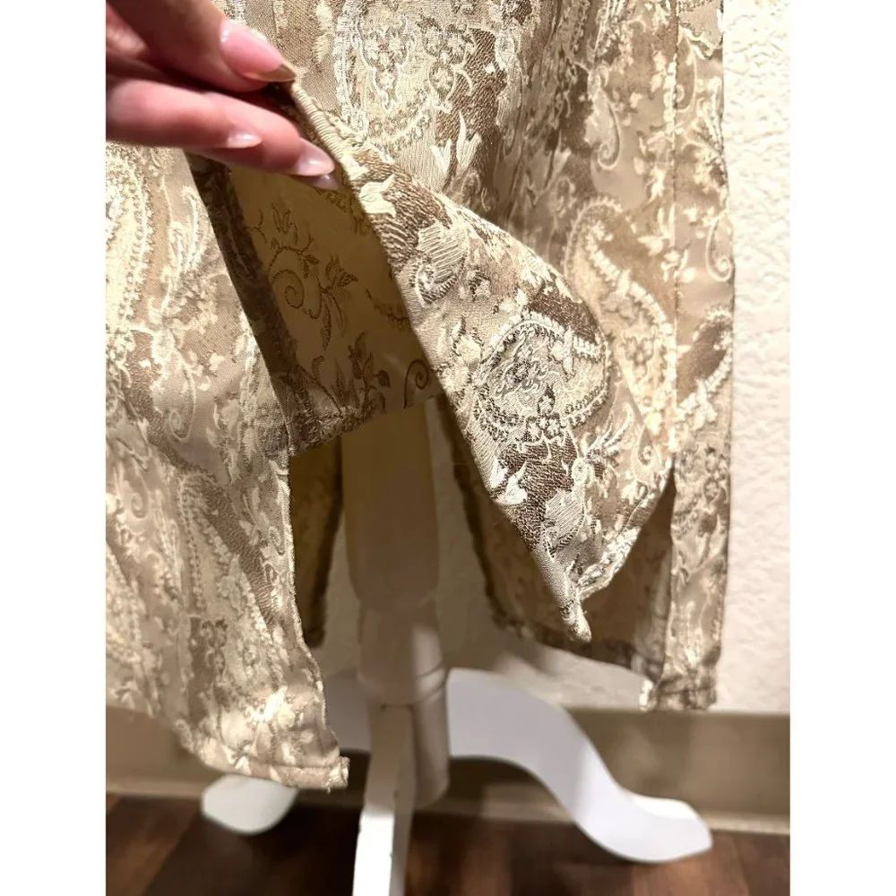 Tark'1 Paris Cream Satin Midi Split Pleated Skirt